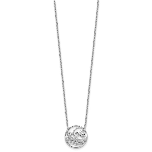 14K White Gold Polished 1/6 carat Diamond Circle with Waves 18 inch Necklace