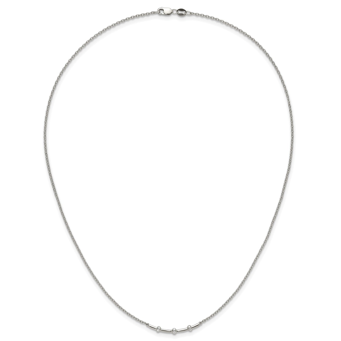 14K White Gold Polished 1/20 carat Diamond Curved Bar 18 inch Necklace