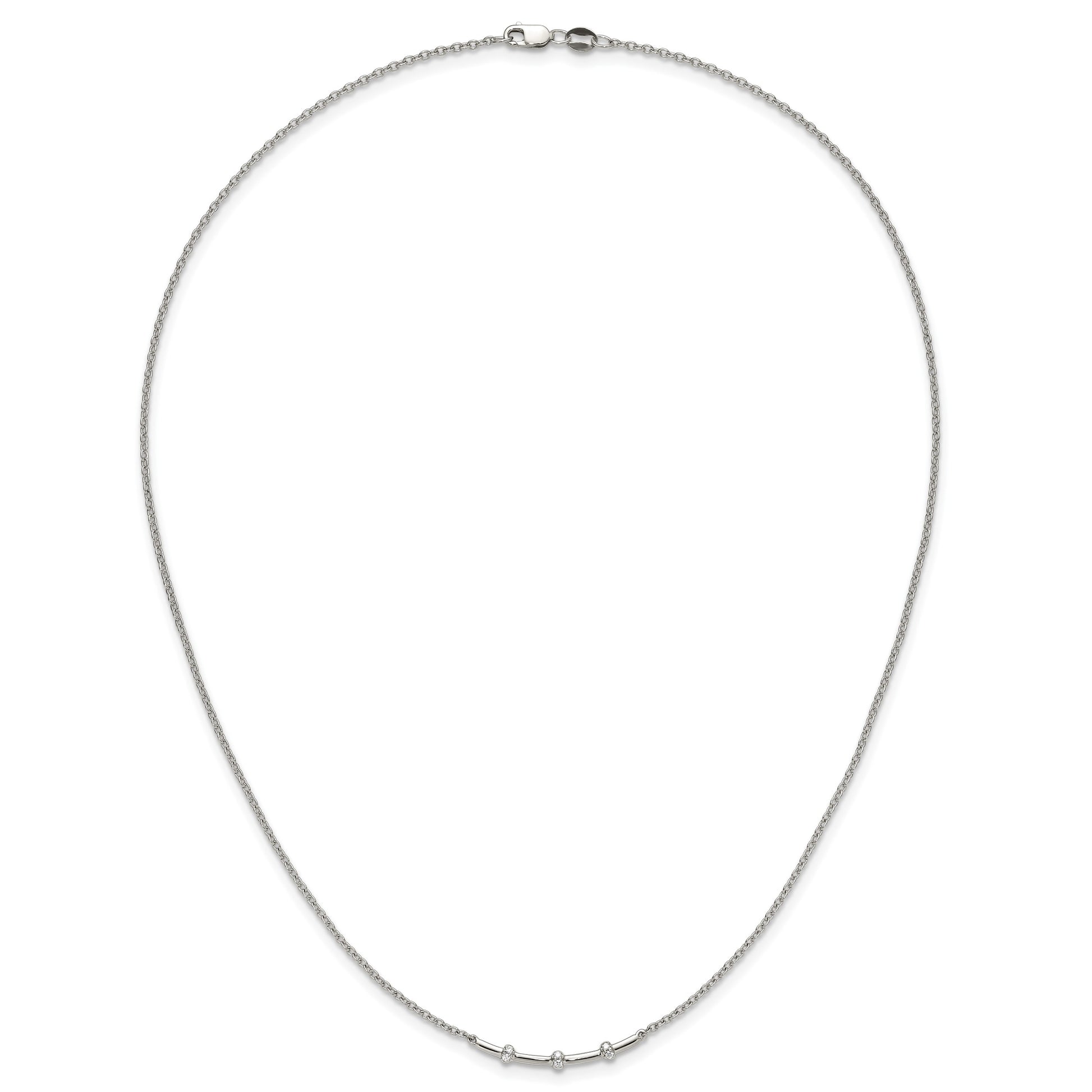 14K White Gold Polished 1/20 carat Diamond Curved Bar 18 inch Necklace