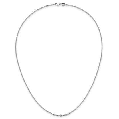 14K White Gold Polished 1/20 carat Diamond Curved Bar 18 inch Necklace
