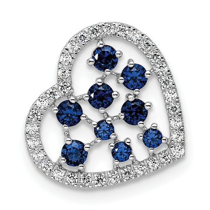 14K White Gold Polished Diamond and Sapphire Heart Chain Slide