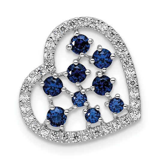14K White Gold Polished Diamond and Sapphire Heart Chain Slide