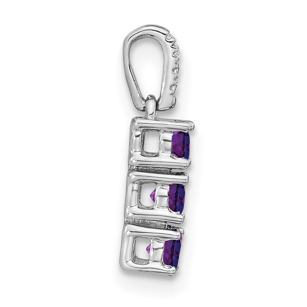 14k White Gold 3-stone Amethyst and Diamond Pendant