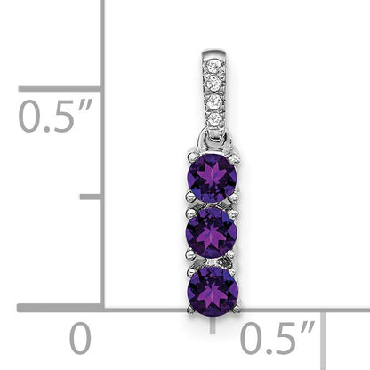 14k White Gold 3-stone Amethyst and Diamond Pendant