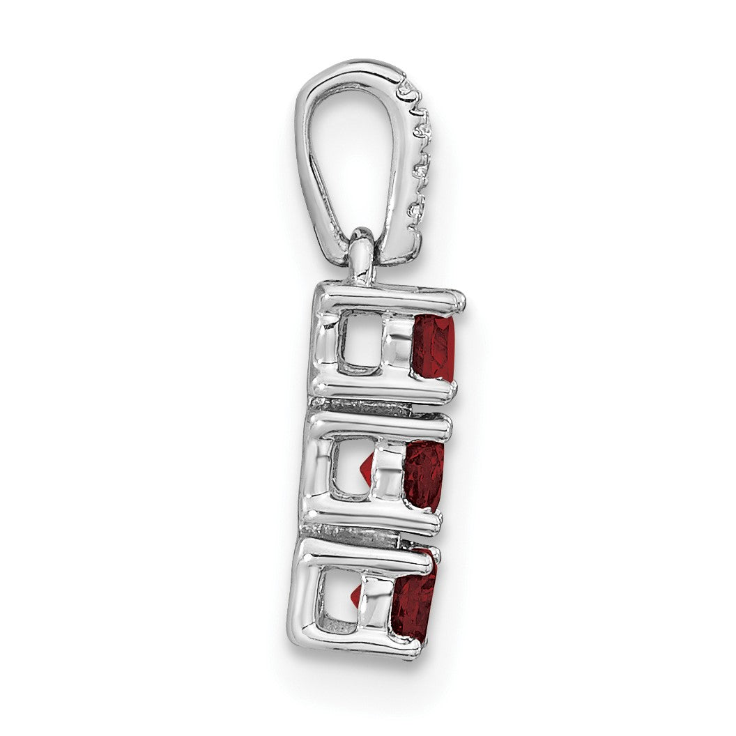 14k White Gold 3-stone Garnet and Diamond Pendant