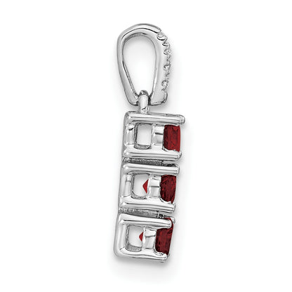 14k White Gold 3-stone Garnet and Diamond Pendant