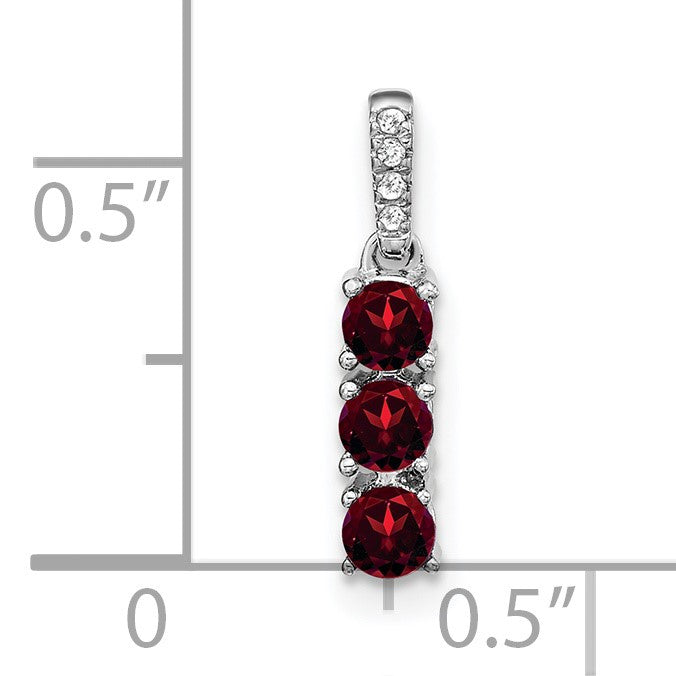 14k White Gold 3-stone Garnet and Diamond Pendant