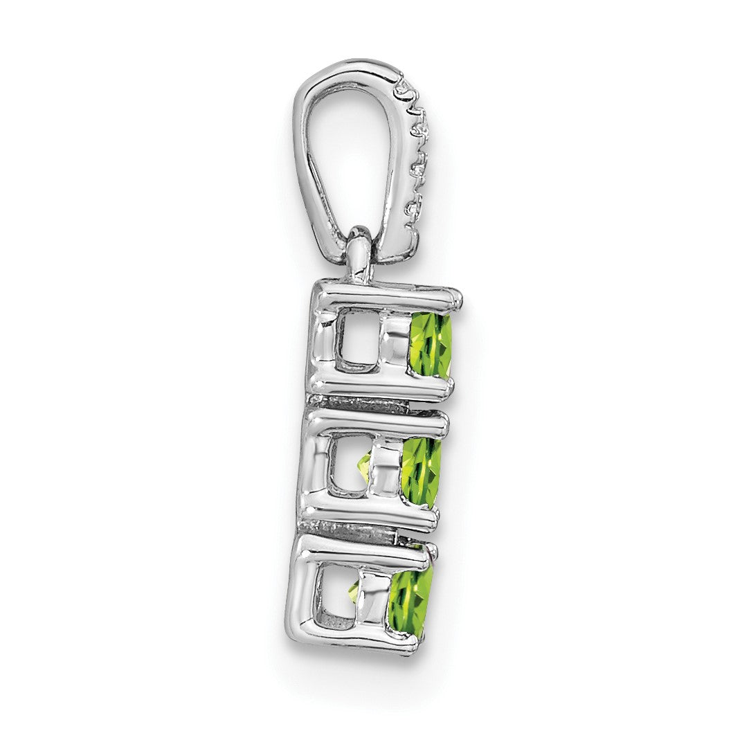 14k White Gold 3-stone Peridot and Diamond Pendant