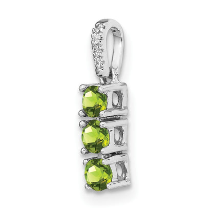 14k White Gold 3-stone Peridot and Diamond Pendant