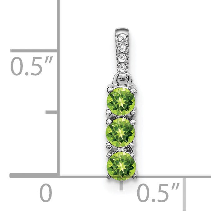 14k White Gold 3-stone Peridot and Diamond Pendant