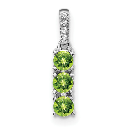 14k White Gold 3-stone Peridot and Diamond Pendant