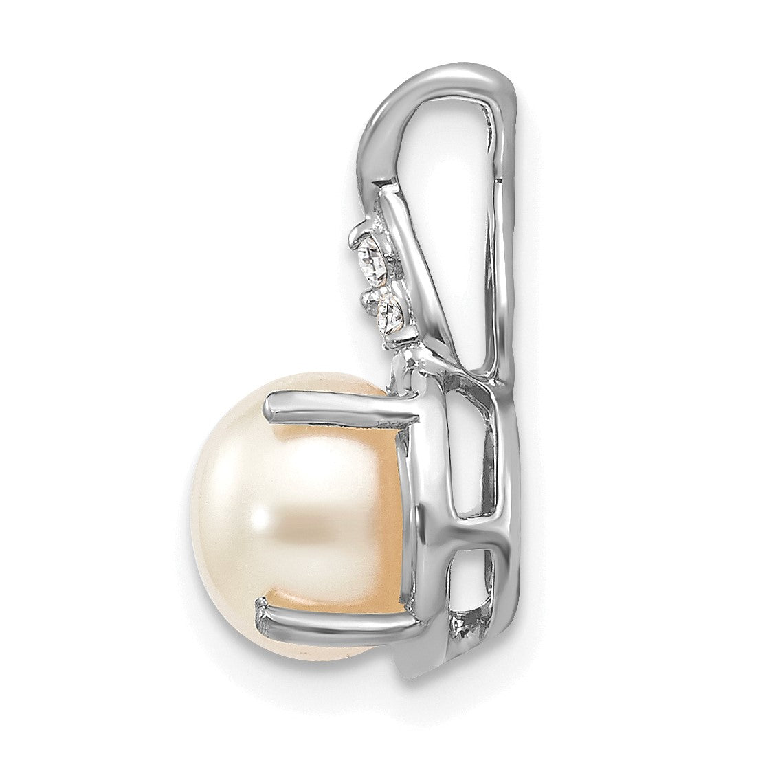 14k White Gold 7mm June/Freshwater Cultured Pearl and Diamond Pendant