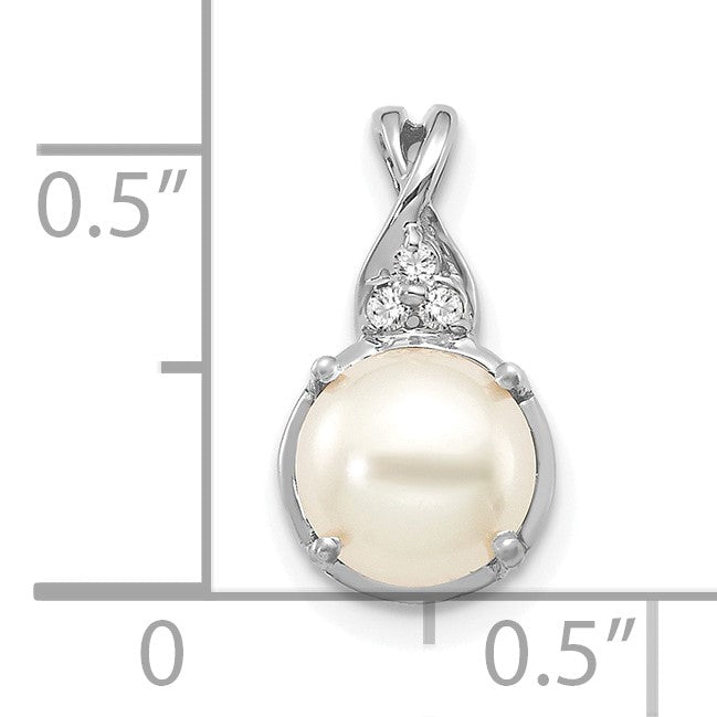 14k White Gold 7mm June/Freshwater Cultured Pearl and Diamond Pendant