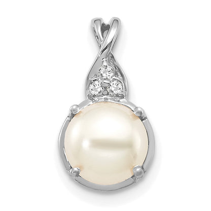 14k White Gold 7mm June/Freshwater Cultured Pearl and Diamond Pendant