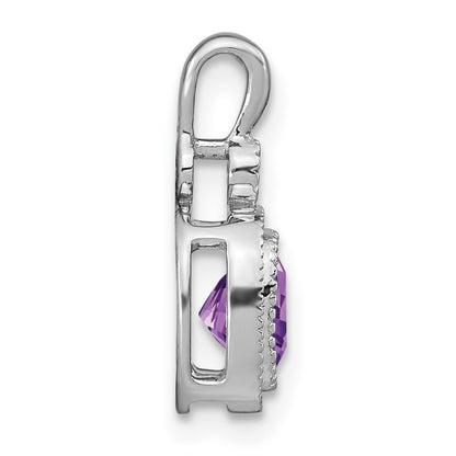 14k White Gold 6mm Cushion Amethyst and Diamond Pendant