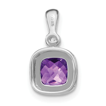 14k White Gold 6mm Cushion Amethyst and Diamond Pendant