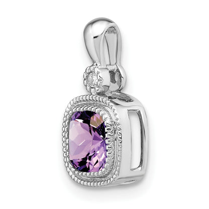 14k White Gold 6mm Cushion Amethyst and Diamond Pendant