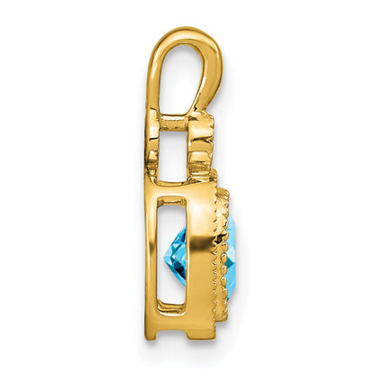 14k 6mm Cushion Blue Topaz and Diamond Pendant