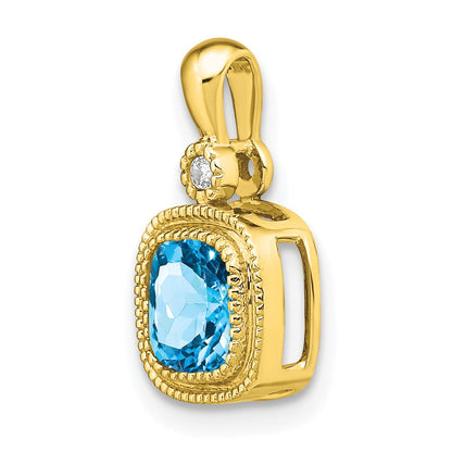 14k 6mm Cushion Blue Topaz and Diamond Pendant