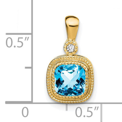 14k 6mm Cushion Blue Topaz and Diamond Pendant