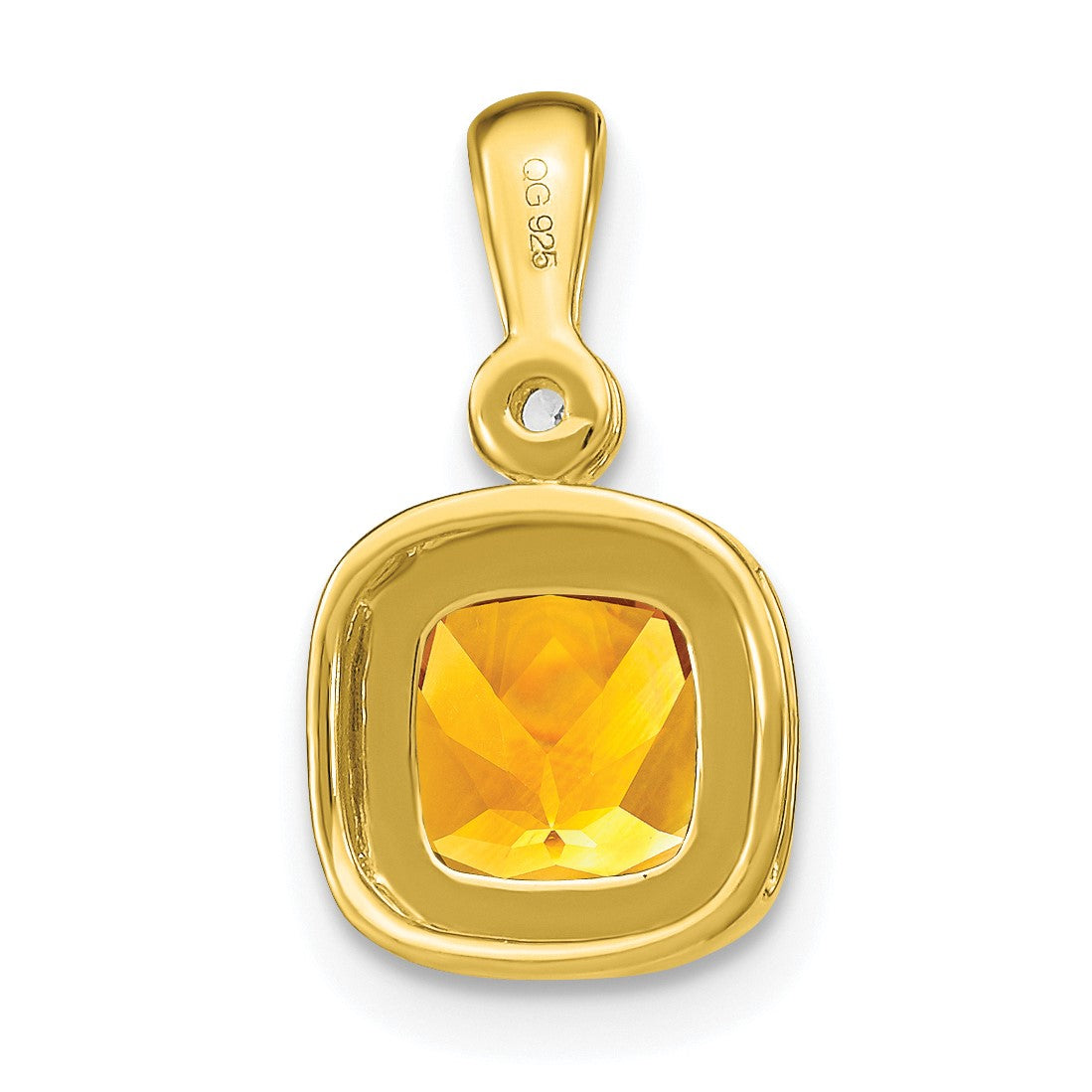 14k 6mm Cushion Citrine and Diamond Pendant