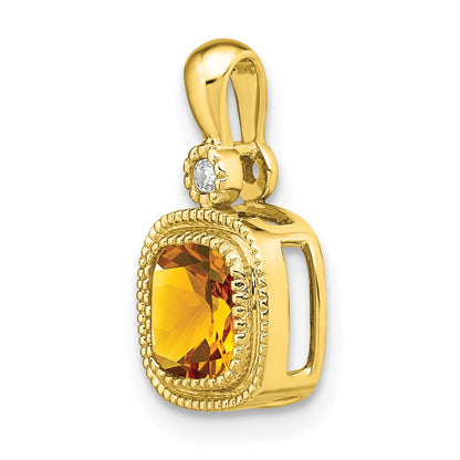 14k 6mm Cushion Citrine and Diamond Pendant