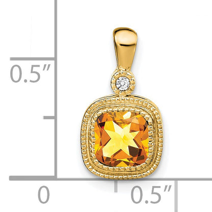 14k 6mm Cushion Citrine and Diamond Pendant