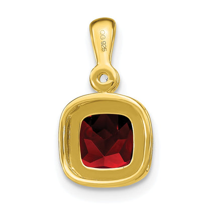 14k 6mm Cushion Garnet and Diamond Pendant