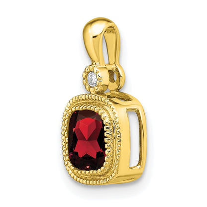 14k 6mm Cushion Garnet and Diamond Pendant