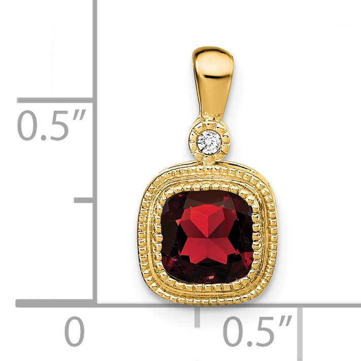 14k 6mm Cushion Garnet and Diamond Pendant