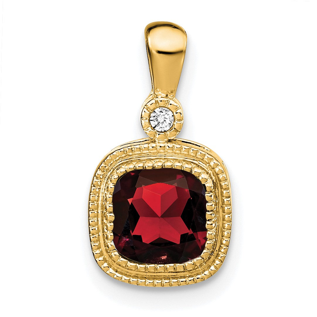 14k 6mm Cushion Garnet and Diamond Pendant