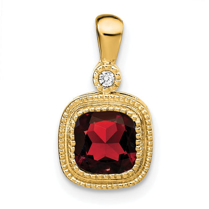 14k 6mm Cushion Garnet and Diamond Pendant