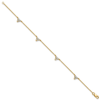 14k Complete 5/8 carat Diamond 3-Stone Cluster 4-Station 7 inch Bracelet