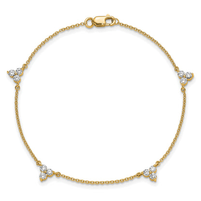 14k Complete 5/8 carat Diamond 3-Stone Cluster 4-Station 7 inch Bracelet