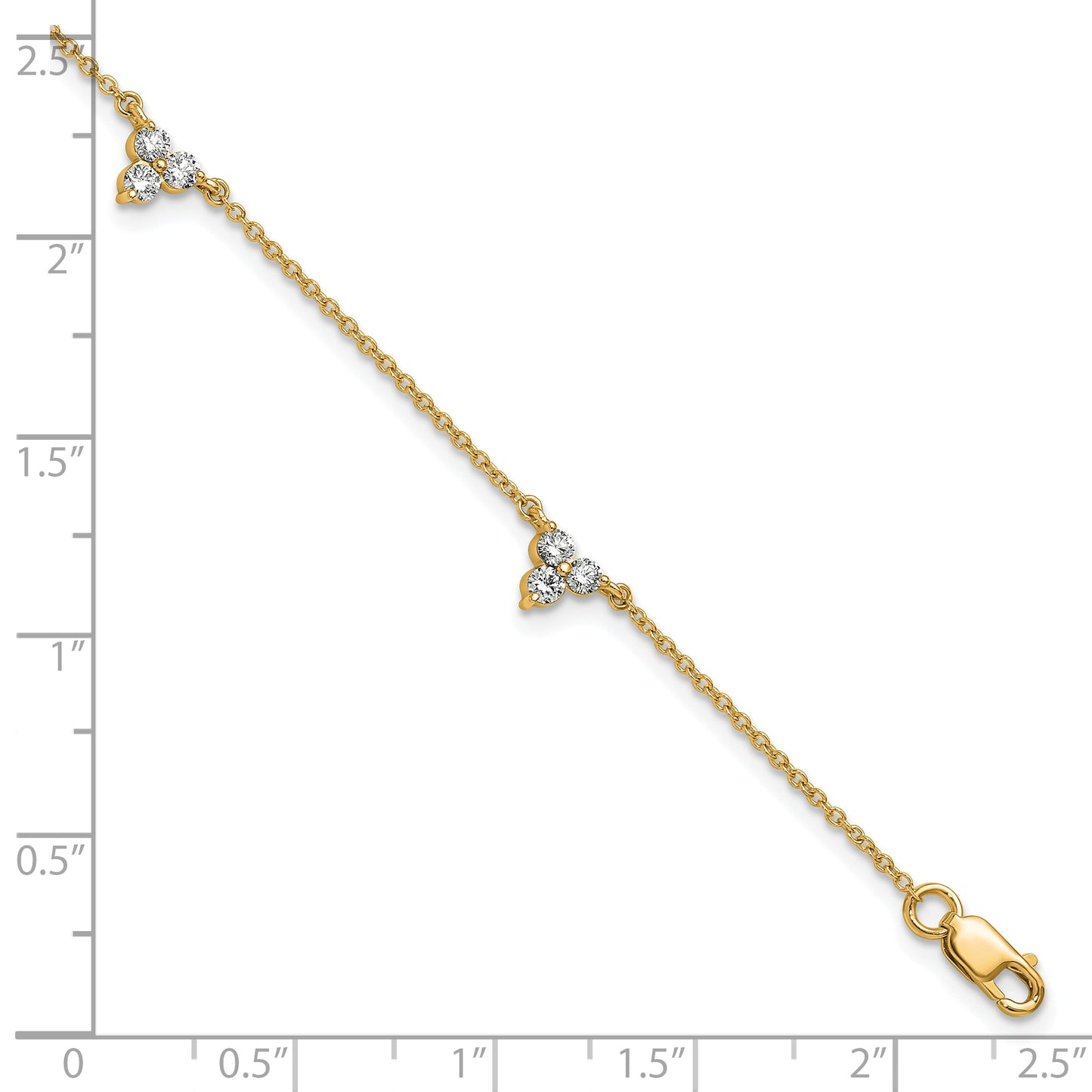 14k Complete 5/8 carat Diamond 3-Stone Cluster 4-Station 7 inch Bracelet