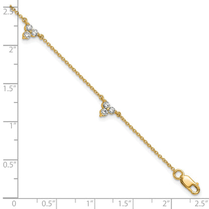 14k Complete 5/8 carat Diamond 3-Stone Cluster 4-Station 7 inch Bracelet