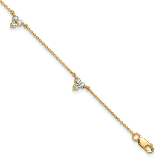 14k Complete 5/8 carat Diamond 3-Stone Cluster 4-Station 7 inch Bracelet