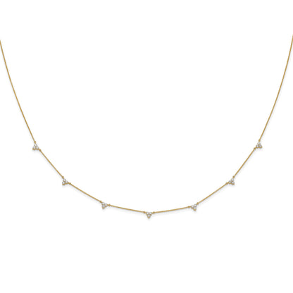 14k Complete 1 carat Diamond 3-Stone Cluster 7-Station 18 inch Necklace