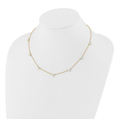 14k Complete 1 carat Diamond 3-Stone Cluster 7-Station 18 inch Necklace