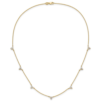 14k Complete 1 carat Diamond 3-Stone Cluster 7-Station 18 inch Necklace