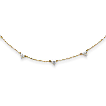 14k Complete 1 carat Diamond 3-Stone Cluster 7-Station 18 inch Necklace