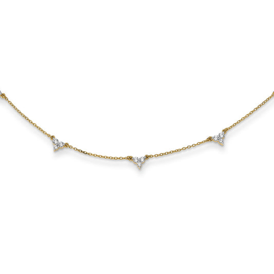 14k Complete 1 carat Diamond 3-Stone Cluster 7-Station 18 inch Necklace