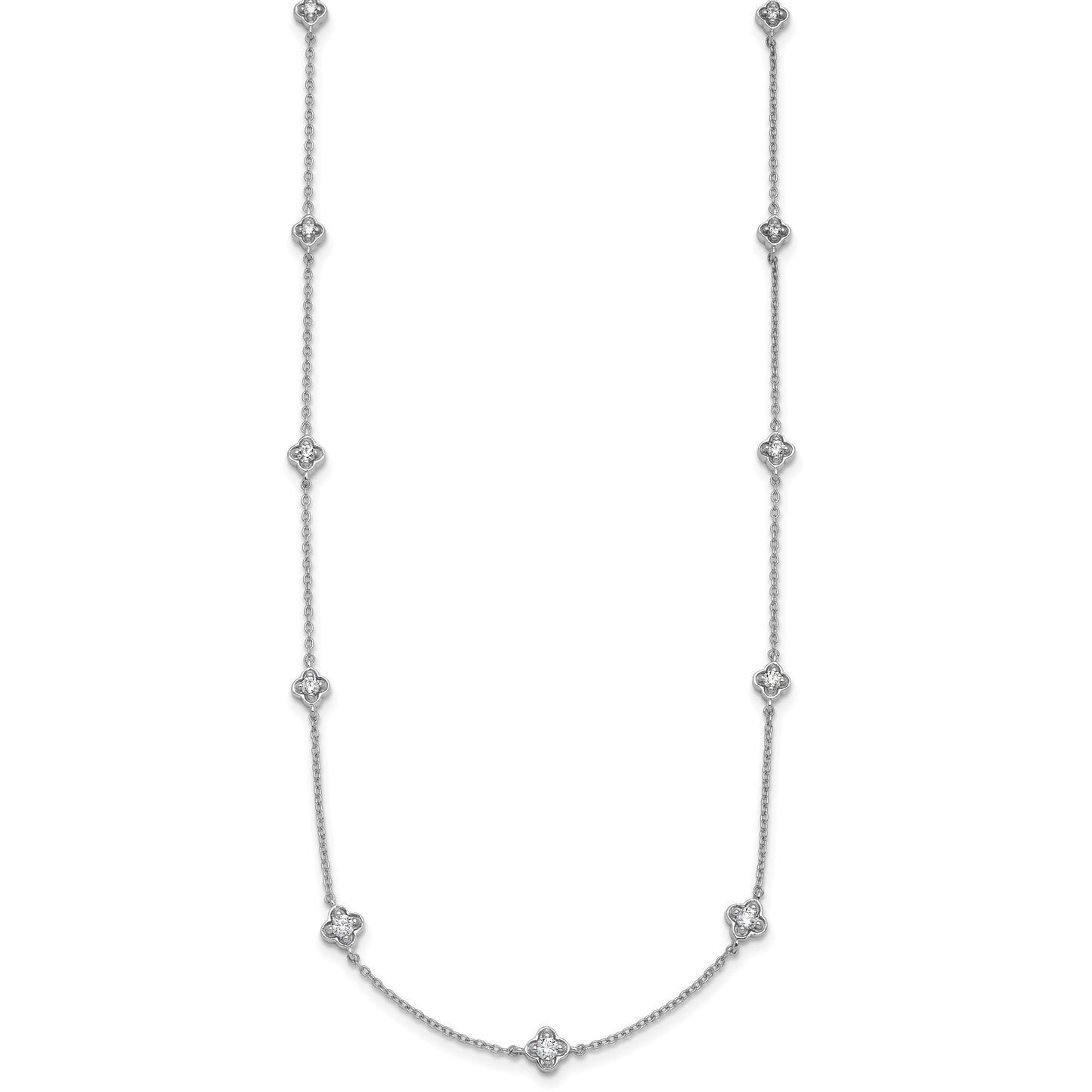 14k White Gold Complete 1/2 carat Diamond Quatrefoil Design 9-Station 18 inch Necklace