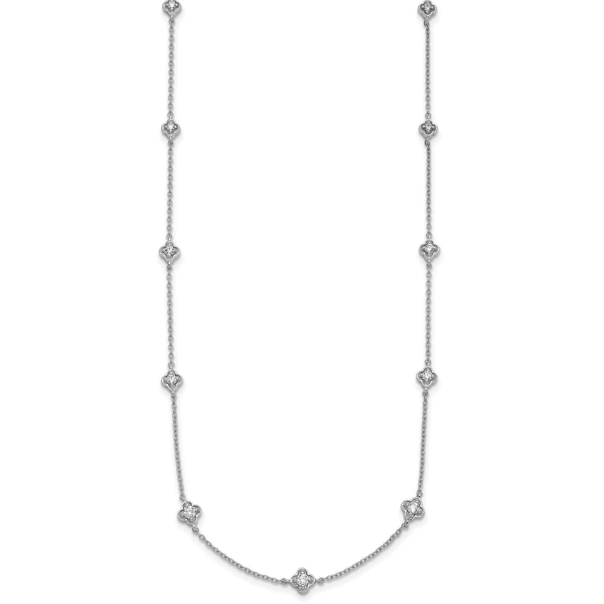 14k White Gold Complete 1/2 carat Diamond Quatrefoil Design 9-Station 18 inch Necklace