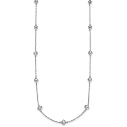 14k White Gold Complete 1/2 carat Diamond Quatrefoil Design 9-Station 18 inch Necklace