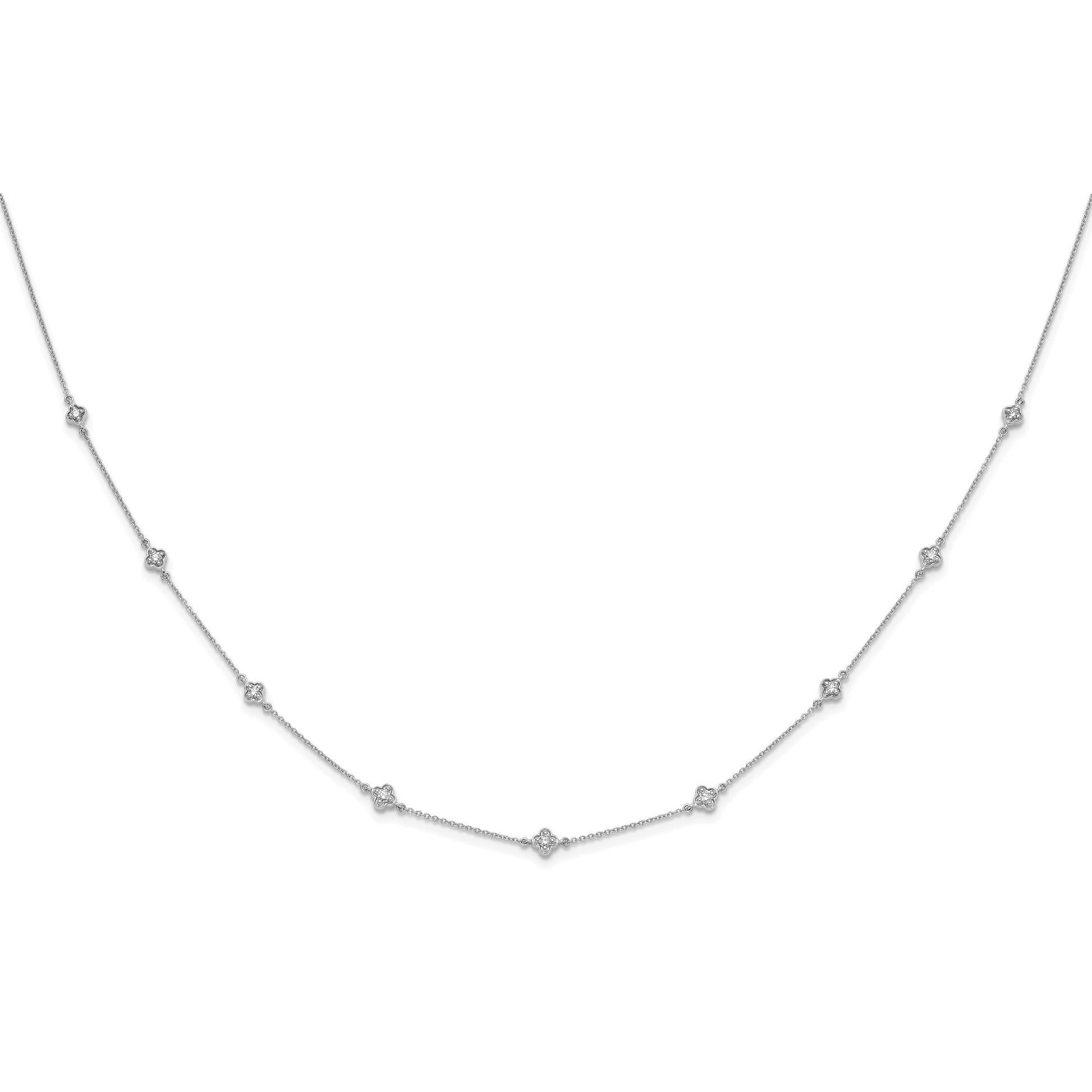 14k White Gold Complete 1/2 carat Diamond Quatrefoil Design 9-Station 18 inch Necklace