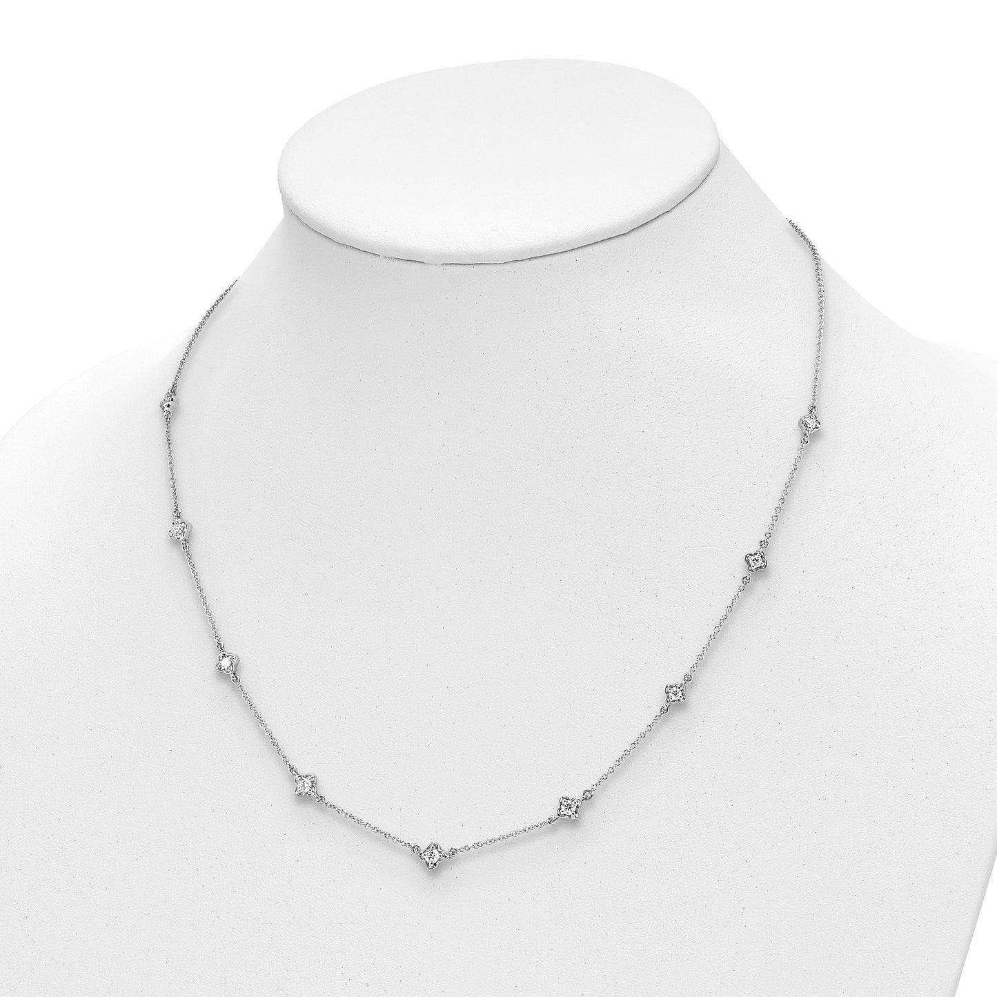 14k White Gold Complete 1/2 carat Diamond Quatrefoil Design 9-Station 18 inch Necklace