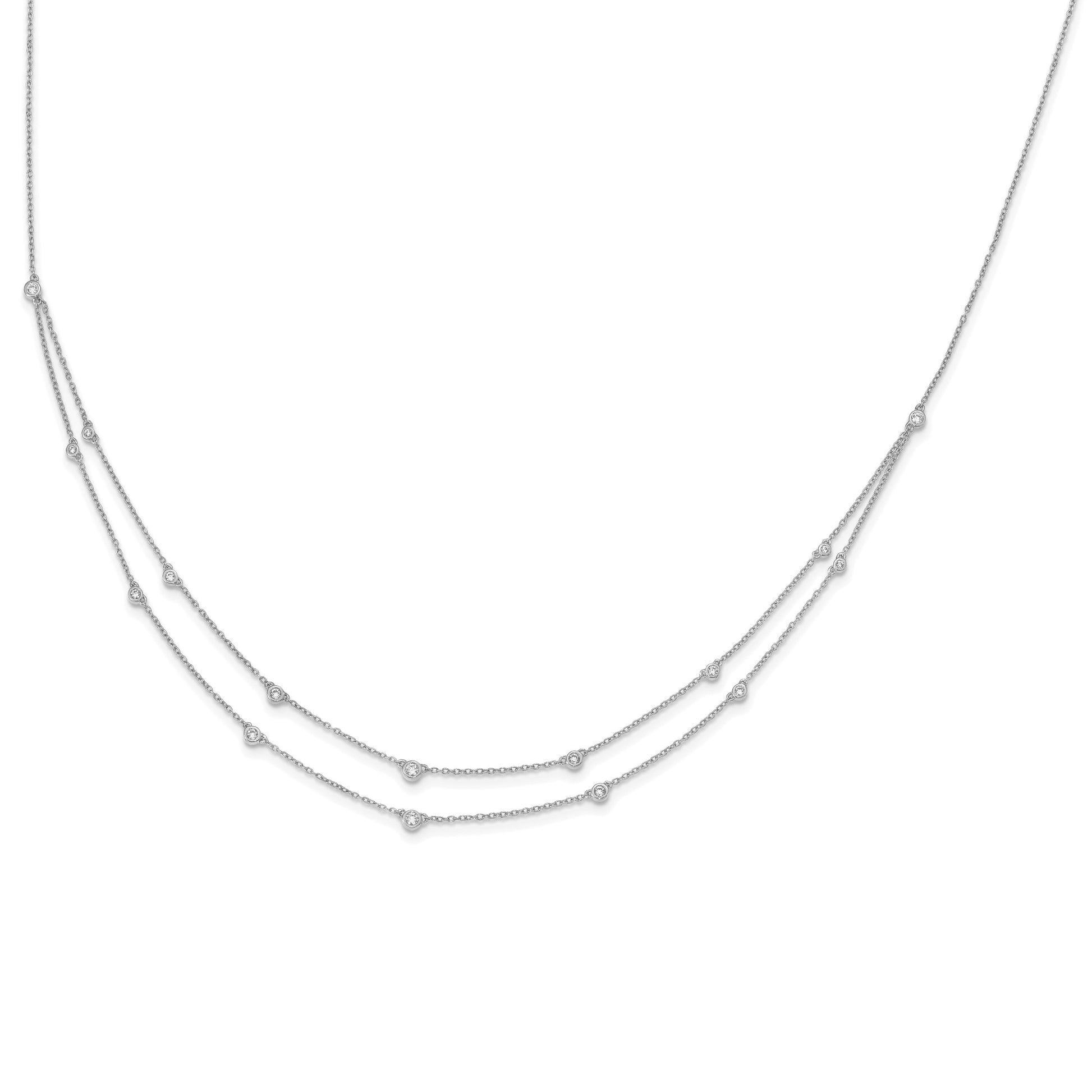 14k White Gold Complete 1/2 carat Diamond Multi-Station Double Strand 18 inch Necklace