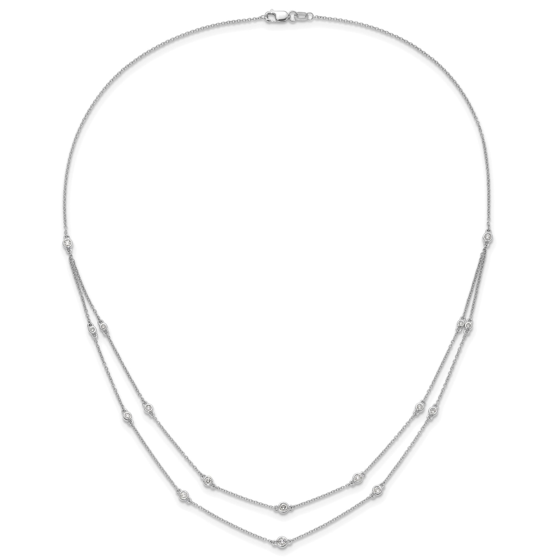 14k White Gold Complete 1/2 carat Diamond Multi-Station Double Strand 18 inch Necklace