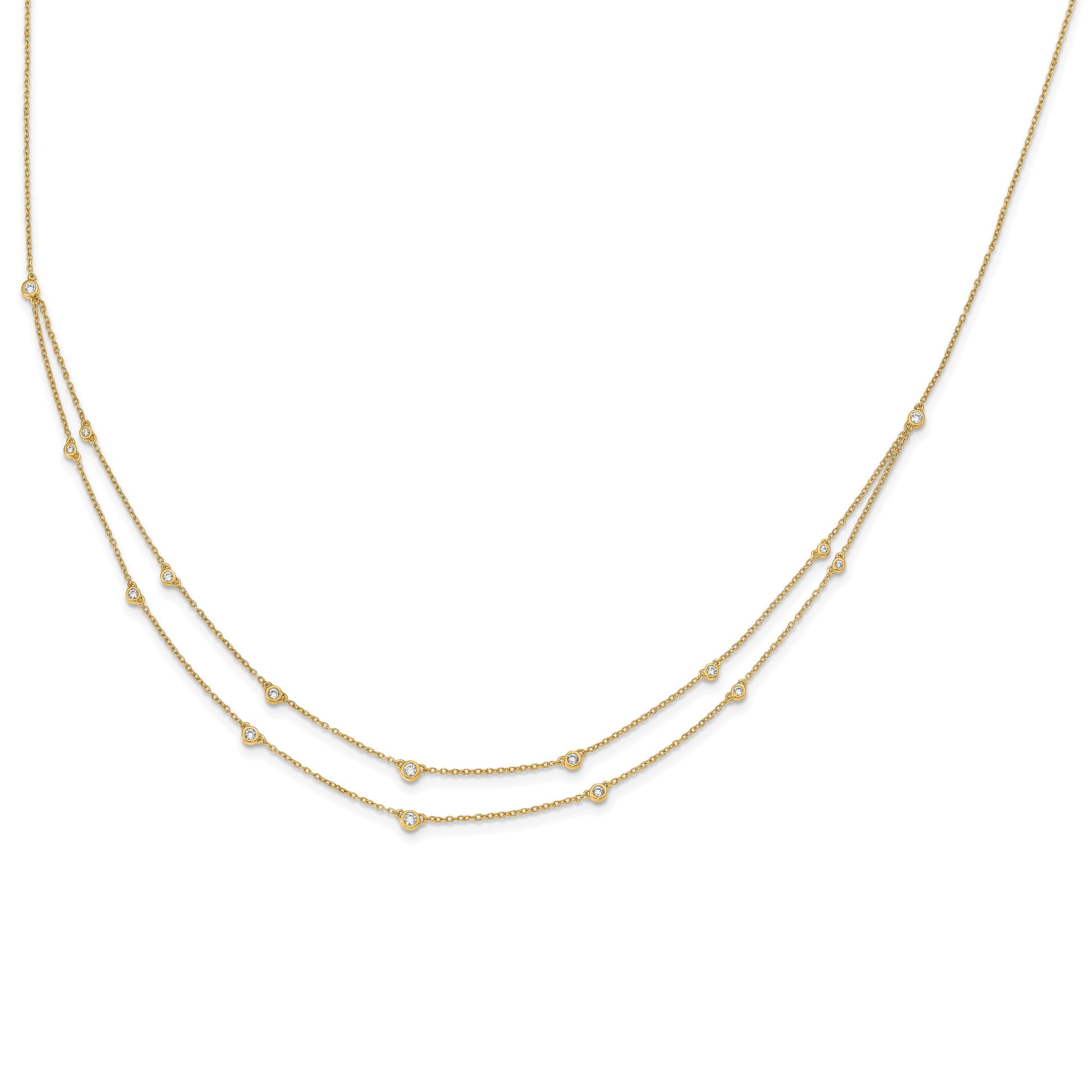 14k Complete 1/2 carat Diamond Multi-Station Double Strand 18 inch Necklace